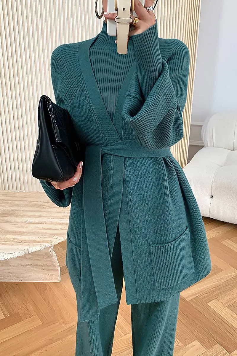 Loose Straight Leg pants cardigan sweater coat Two-piece   turtleneck top
