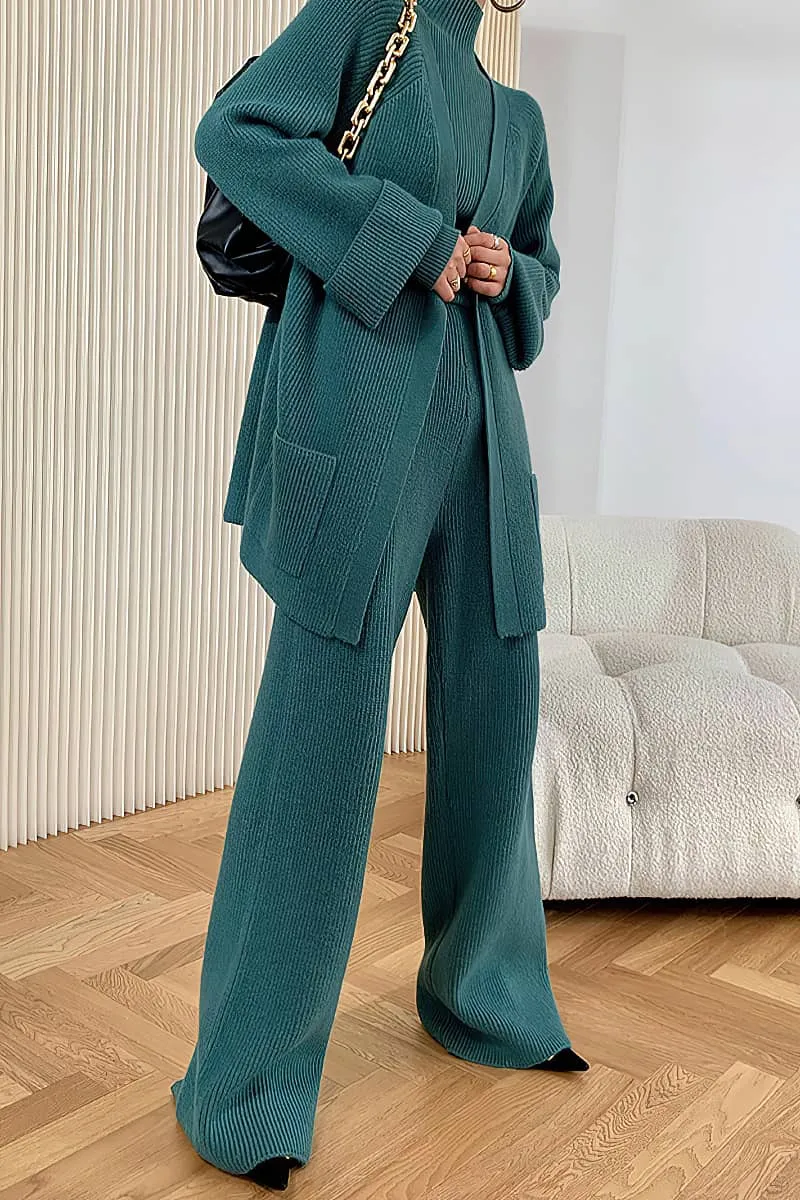 Loose Straight Leg pants cardigan sweater coat Two-piece   turtleneck top
