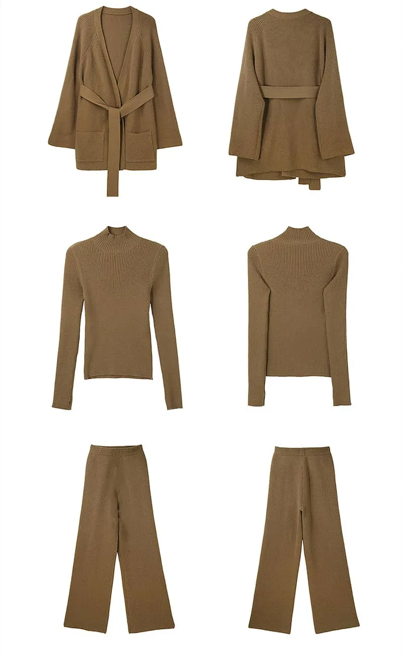 Loose Straight Leg pants cardigan sweater coat Two-piece   turtleneck top