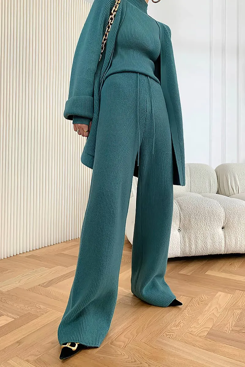 Loose Straight Leg pants cardigan sweater coat Two-piece   turtleneck top