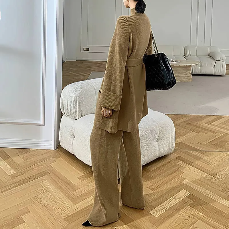 Loose Straight Leg pants cardigan sweater coat Two-piece   turtleneck top