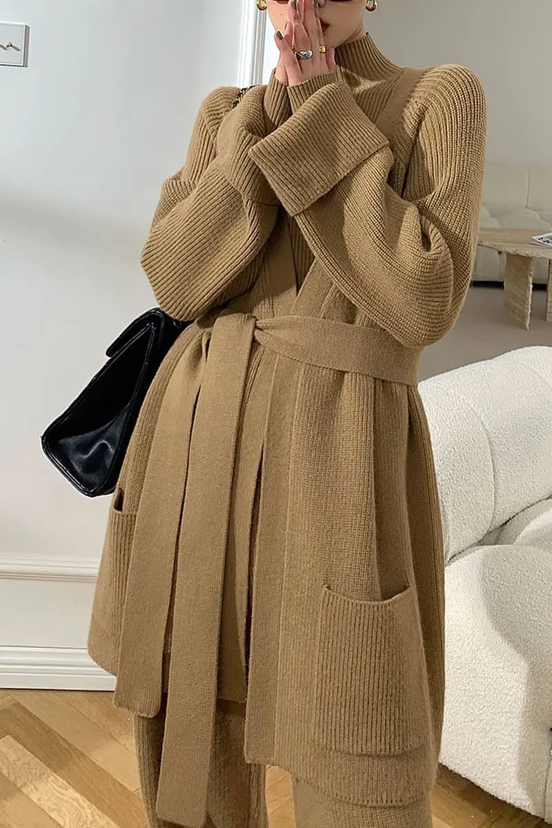 Loose Straight Leg pants cardigan sweater coat Two-piece   turtleneck top