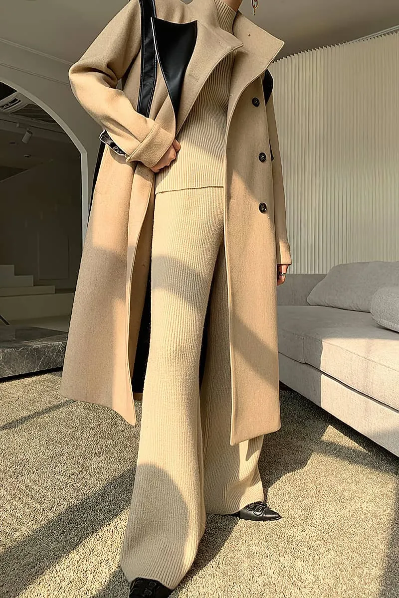 Loose Straight Leg pants cardigan sweater coat Two-piece   turtleneck top