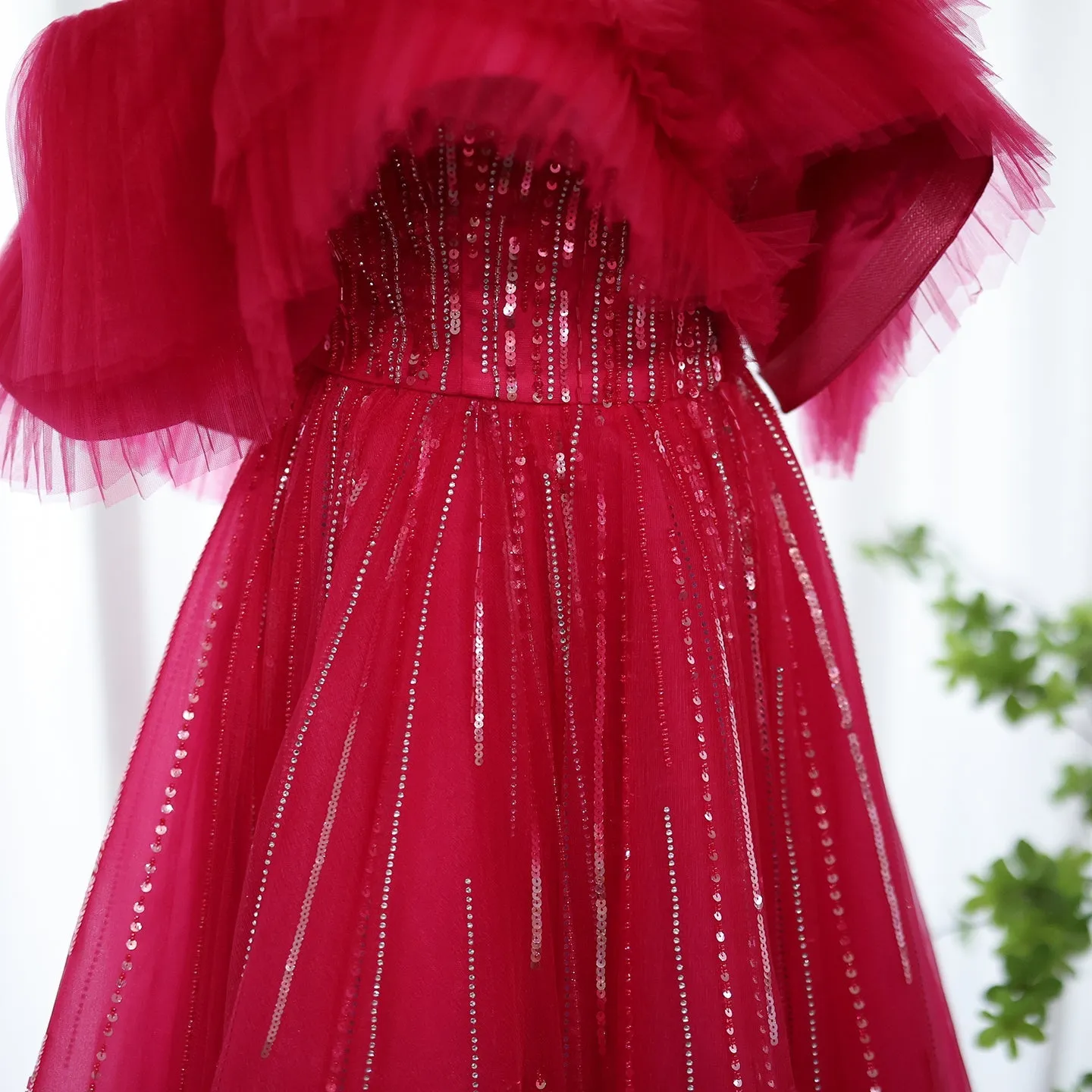 Luxury Off Shoulder Ball Gown Fuchsia Evening Dress SS390