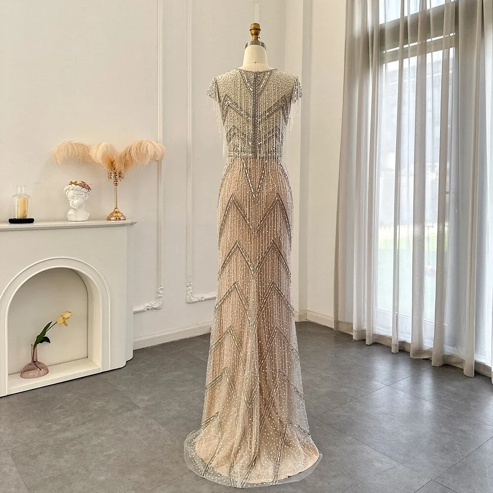 Luxury Tassel Silver Mermaid Evening Dress SS029