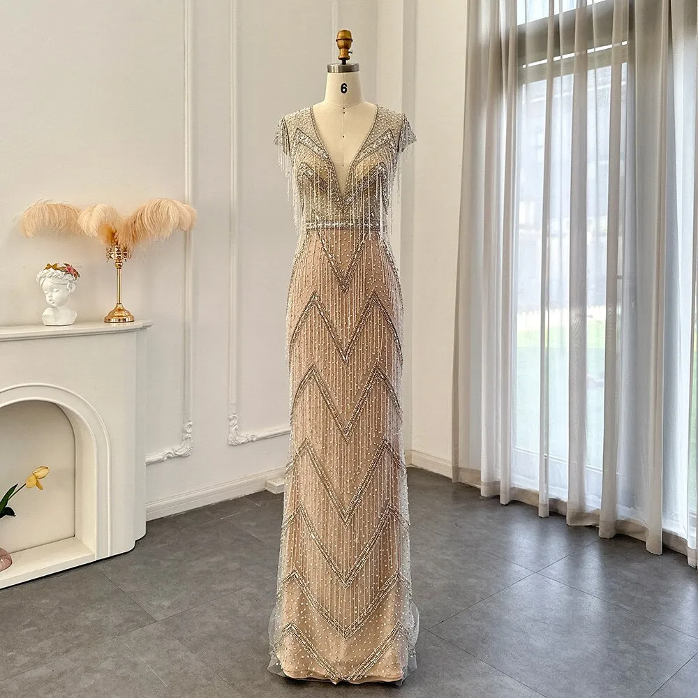 Luxury Tassel Silver Mermaid Evening Dress SS029