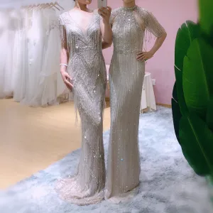 Luxury Tassel Silver Mermaid Evening Dress SS029