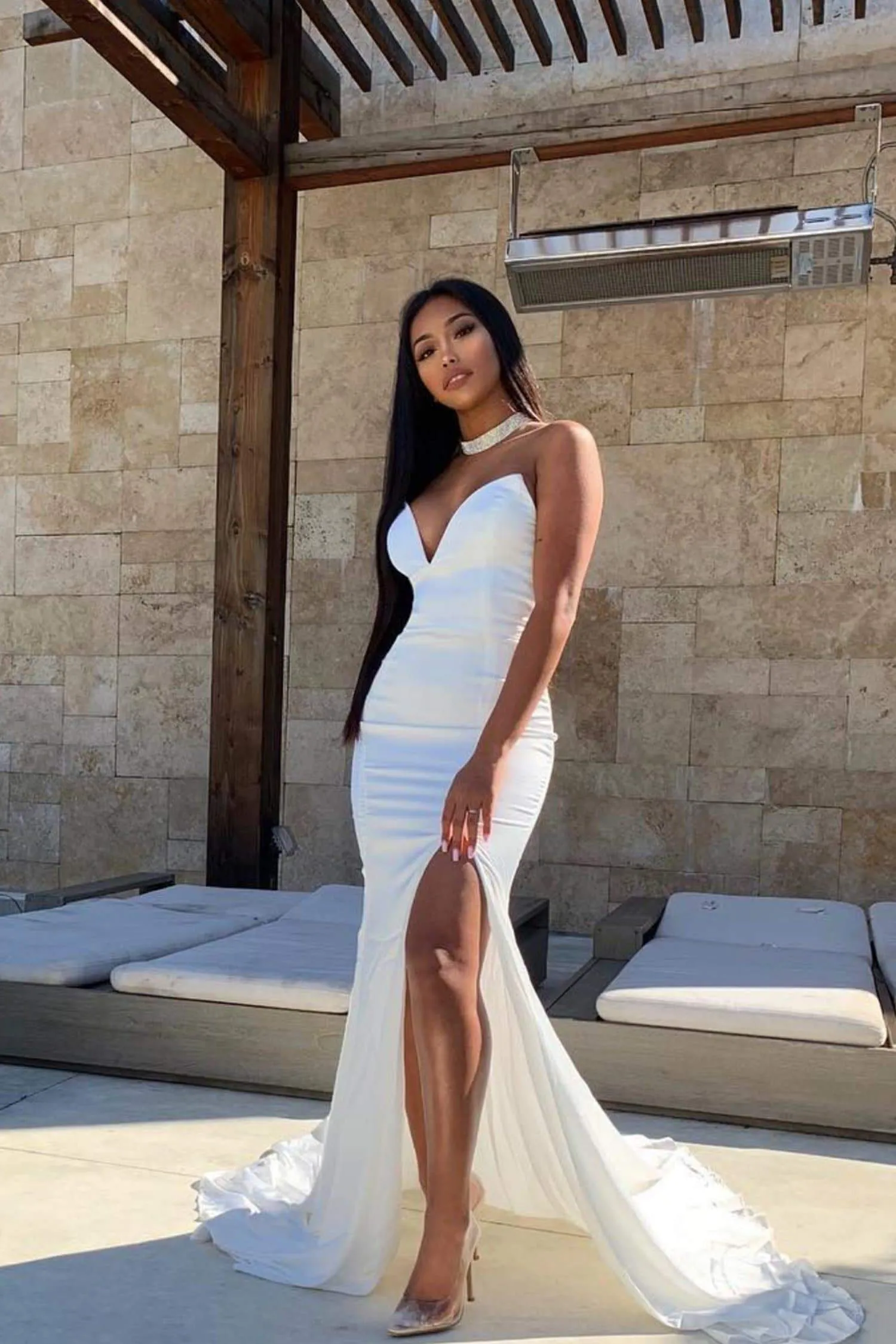 Mabelle Satin Gown - White