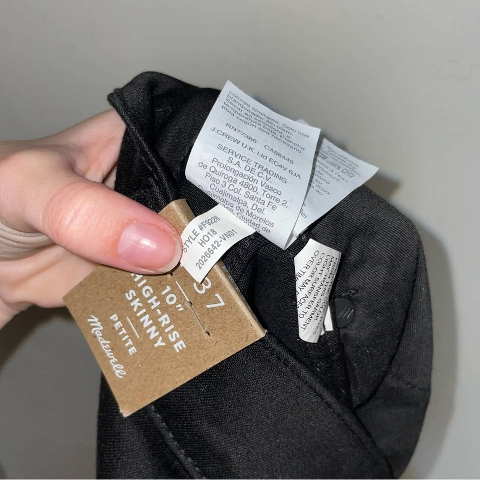 NWT Madewell Curvy Petite 10” High Rise Black Carbondale Skinny Jeans (37 Petite)