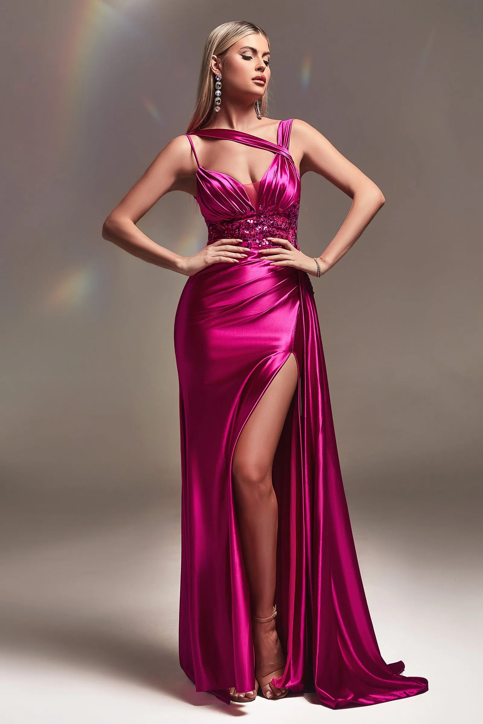 Perfection | Fitted Satin Gown w/ Lace Detail | LaDivine CDS415