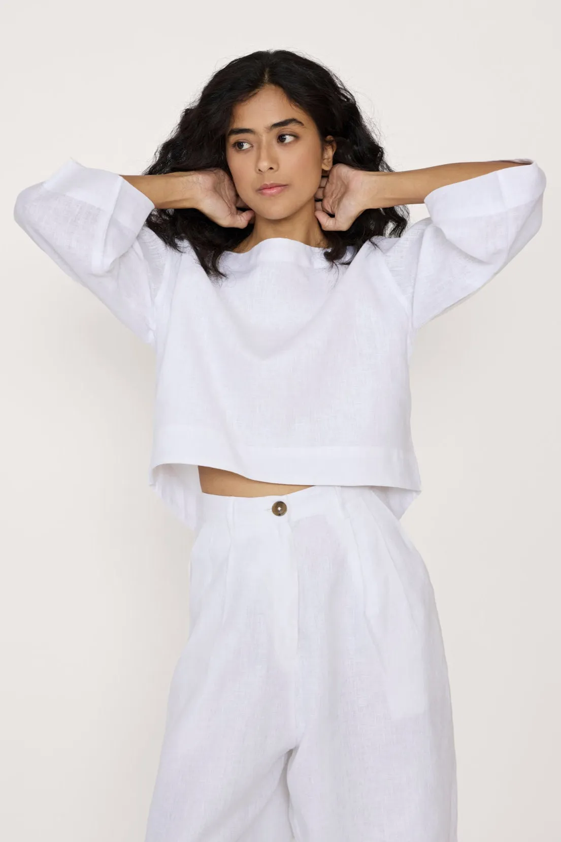 Popover Top - White Linen