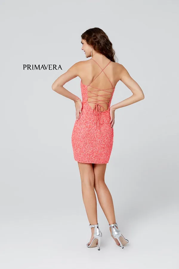 Primavera 3351 size 4, 8, 10 Blue Cocktail Dress Short Fitted Sequin Backless Homecoming Dress