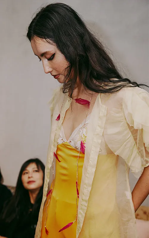 she who heals silk organza ruffle blouse