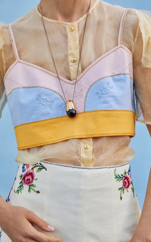 she who heals silk organza ruffle blouse