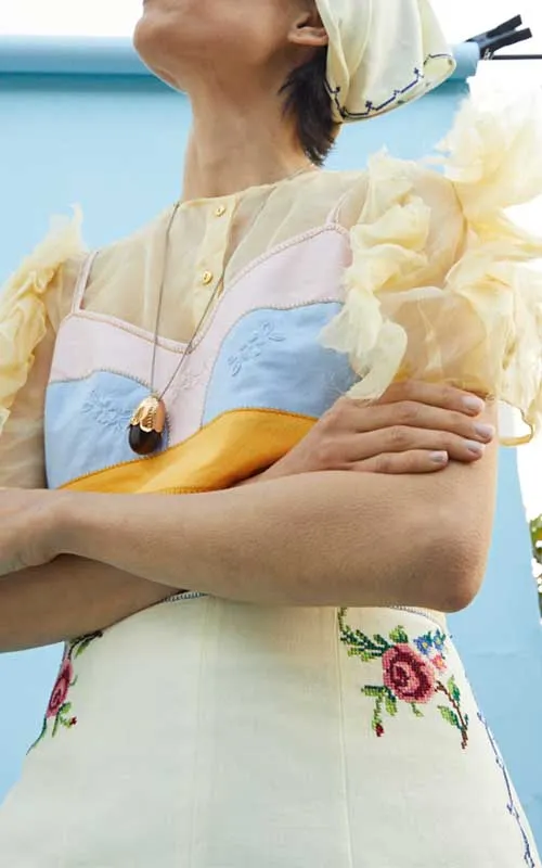 she who heals silk organza ruffle blouse