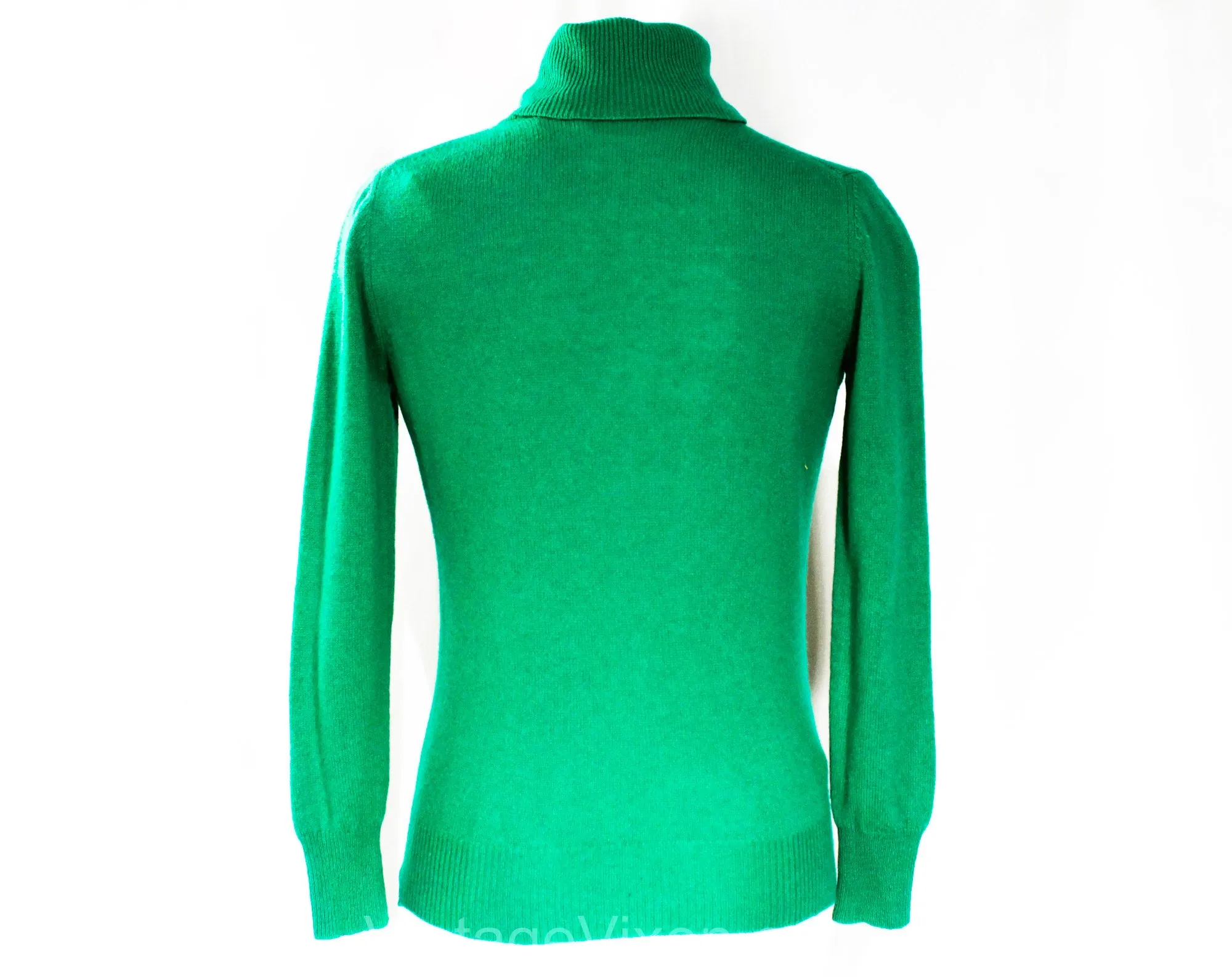 Size 10 Jade Green Cashmere Sweater - Luxurious Plush Knit Turtleneck Pullover from Italy - Spearmint Long Sleeve 80s Winter Top - Bust 33