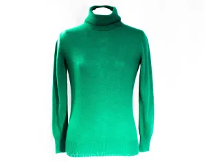Size 10 Jade Green Cashmere Sweater - Luxurious Plush Knit Turtleneck Pullover from Italy - Spearmint Long Sleeve 80s Winter Top - Bust 33