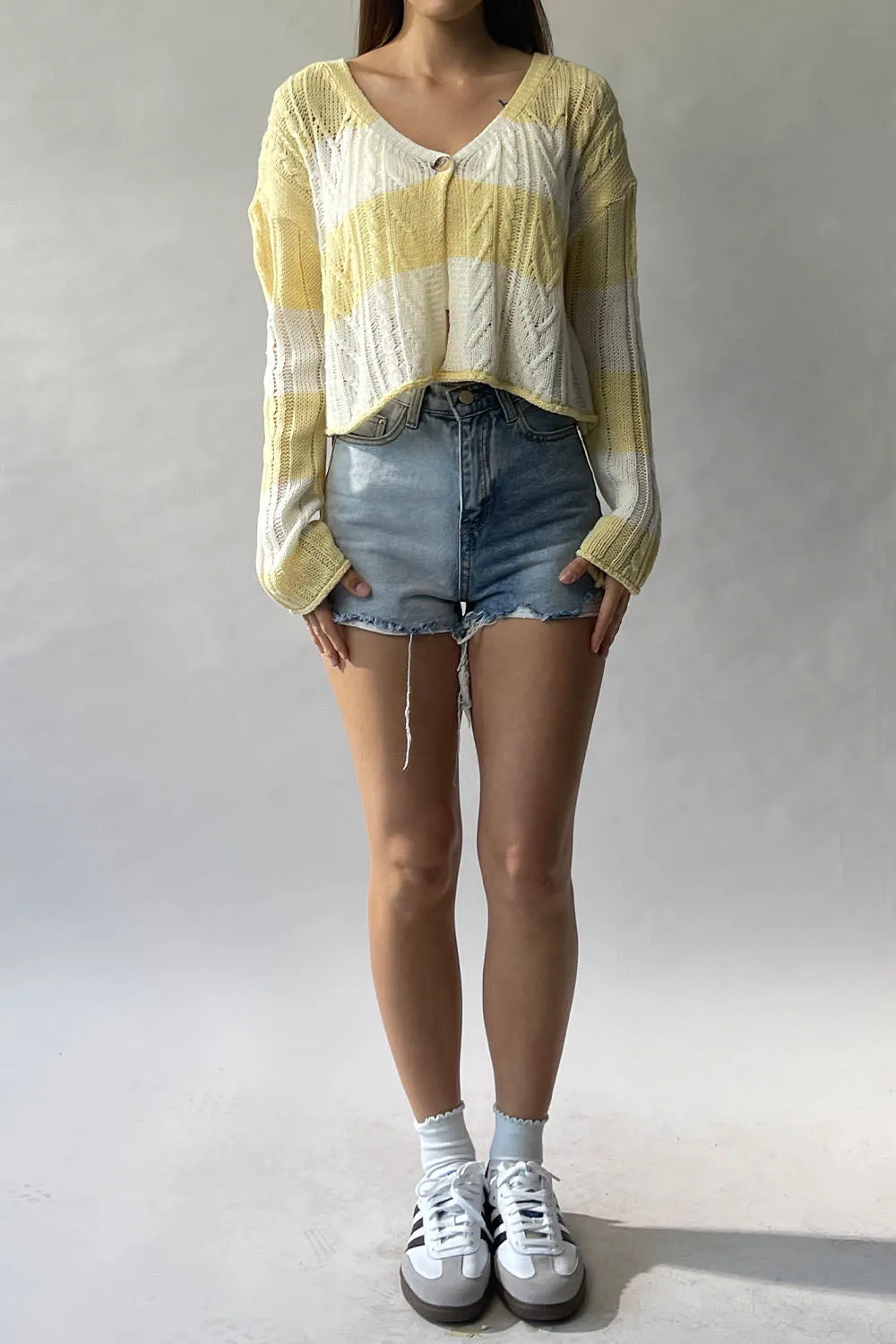 Striped Cable Knit Cardigan
