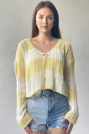 Striped Cable Knit Cardigan