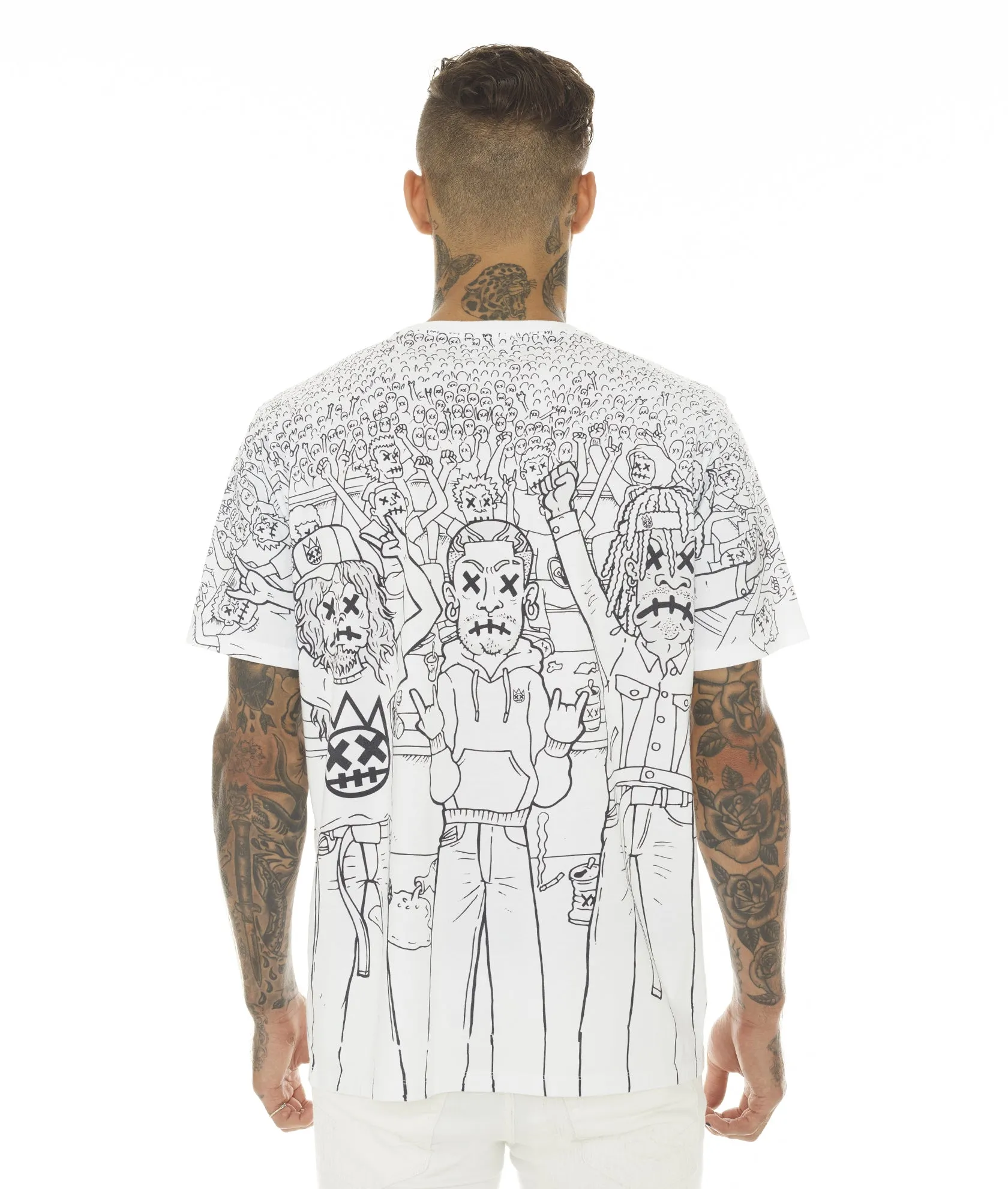 T-SHIRT SLEEVE CREW NECK TEE "RAGE" IN WHITE