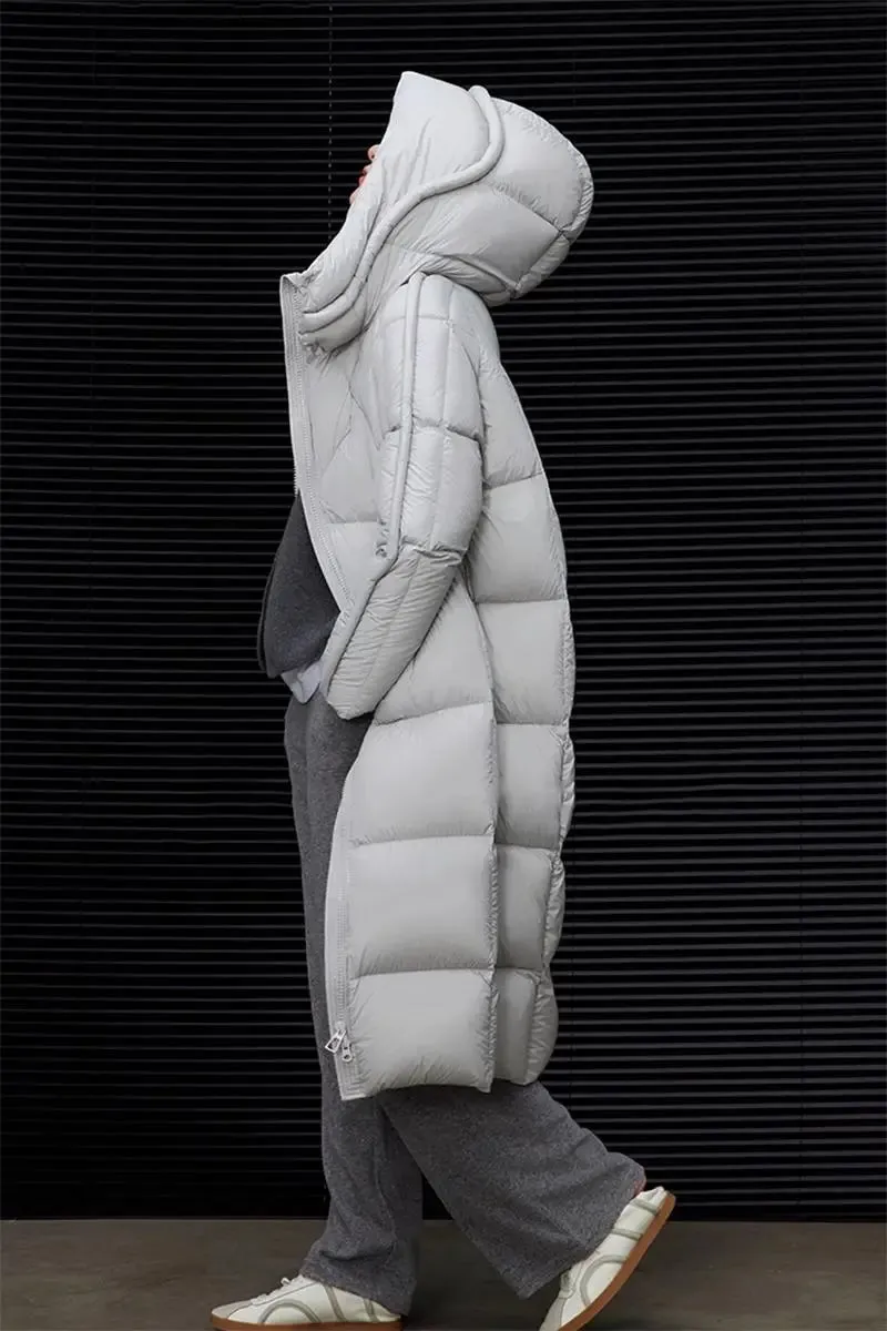 Ultra Light Seamless Water-Repellent Hooded Long Duck Down Puffer Coat
