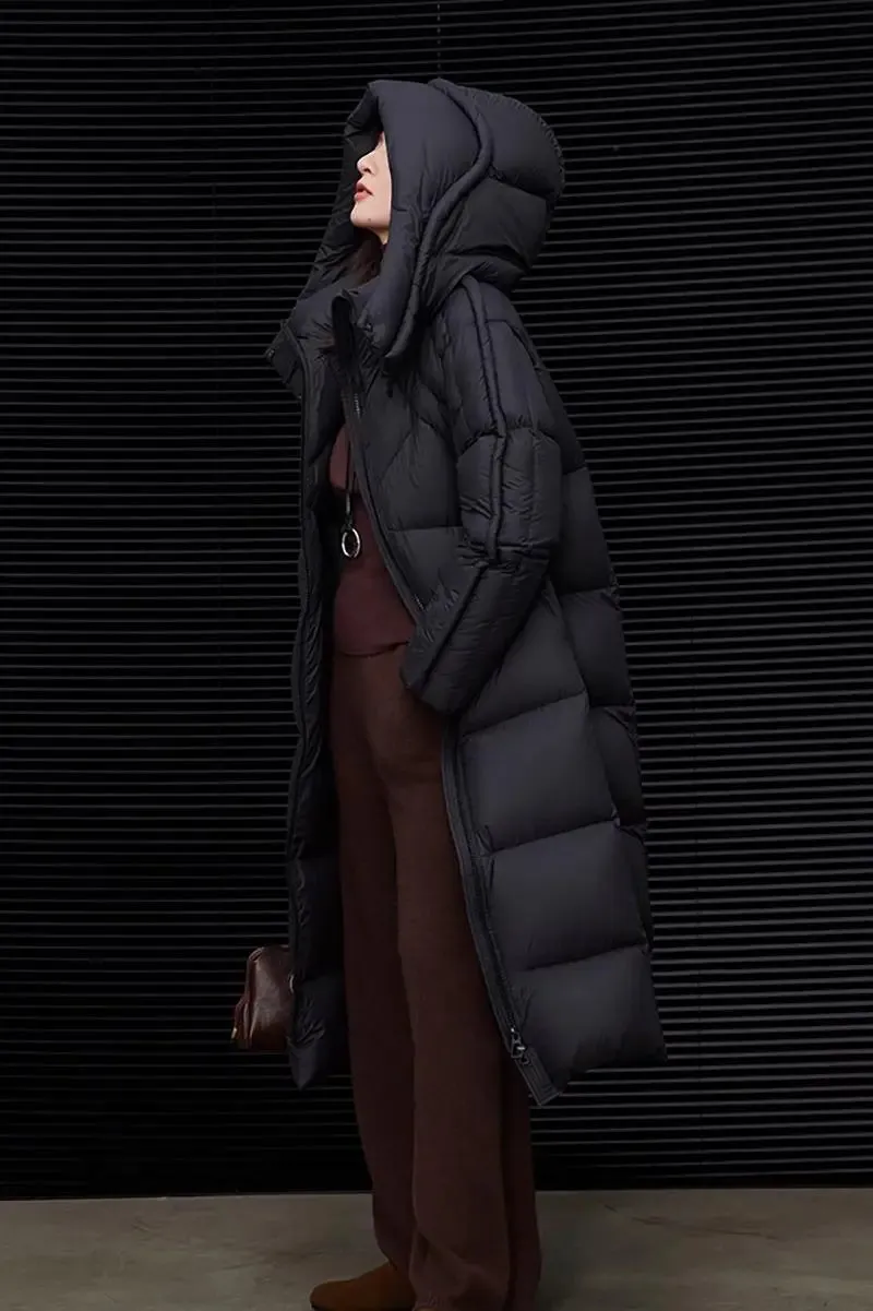 Ultra Light Seamless Water-Repellent Hooded Long Duck Down Puffer Coat
