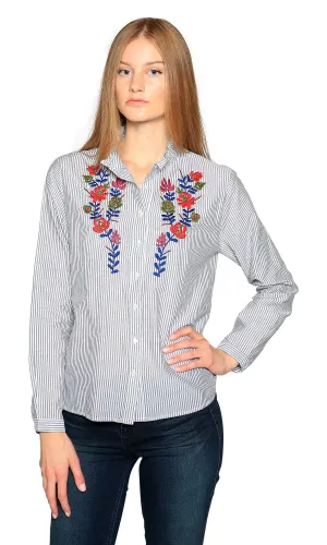 Velvet by Graham & Spencer Kaidy Embroidered Stripe Mock Neck Shirt