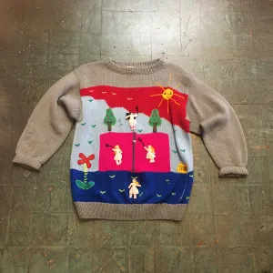 Vintage Peruvian Folk Art wool blend pullover Crew Neck sweater jumper // Size Medium