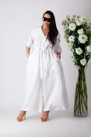 White Linen Hooded Jumpsuit REGINA