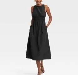 Women's Poplin Cross Back Midi Dress