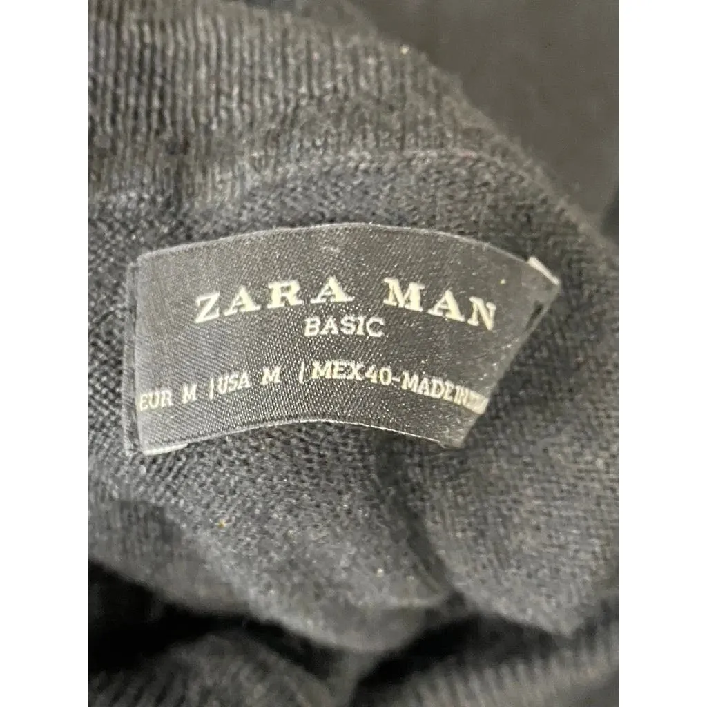 ZARA Men's Solid Black Knit Basic Regular-Ft Turtleneck Pullover Sweater SZ M